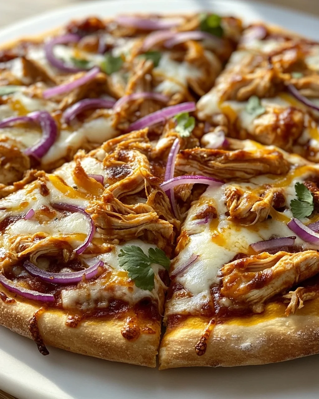 BBQ Hähnchen Pizza: Knusprig & würzig mit roten Zwiebeln