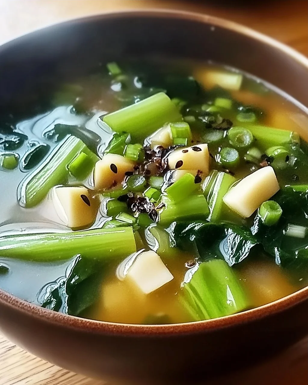 Bok Choy Suppe mit Knoblauch und Ingwer genießen