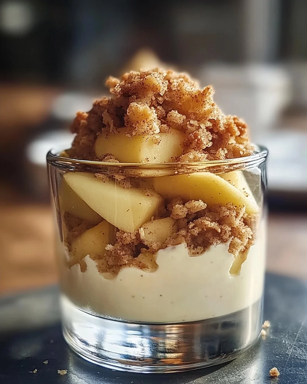 Bratapfel-Crumble auf Zimtcreme - Dessert im Glas