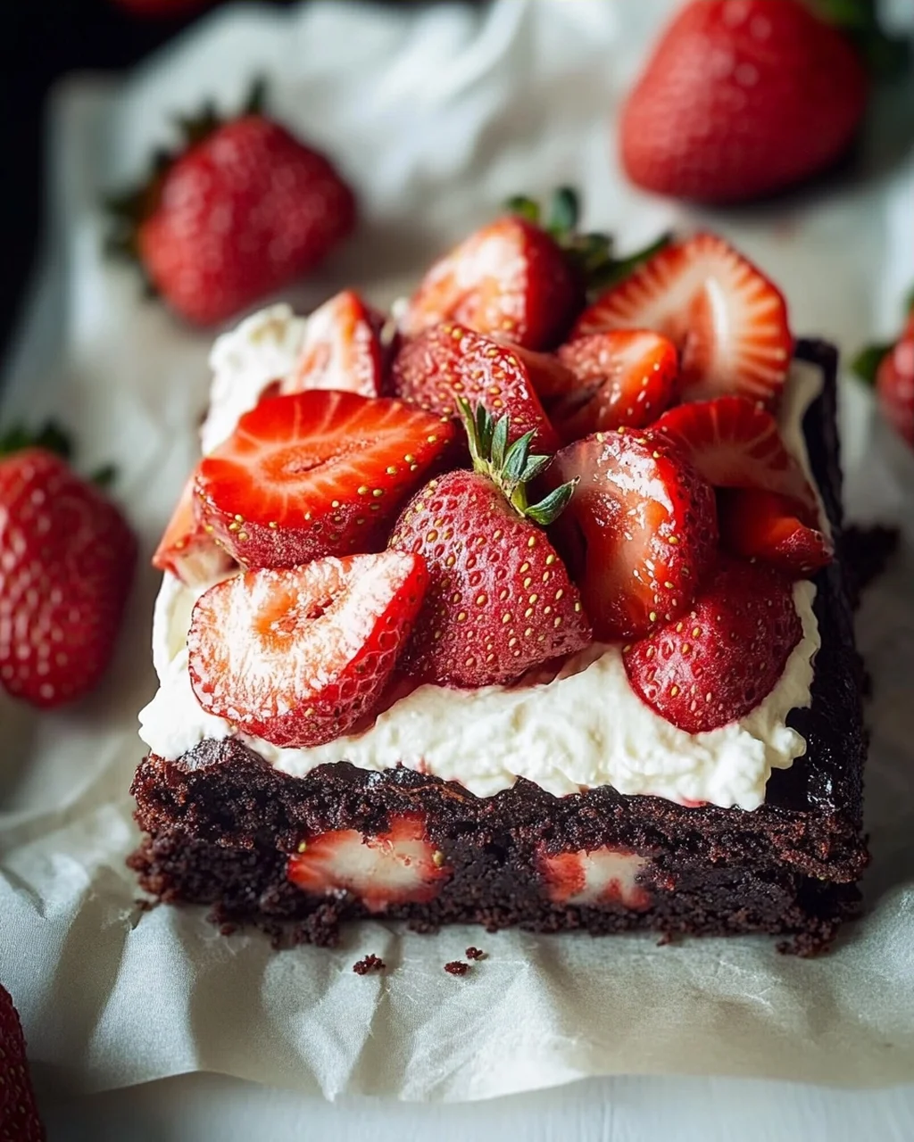 Brownie mit Mascarpone und Erdbeeren
