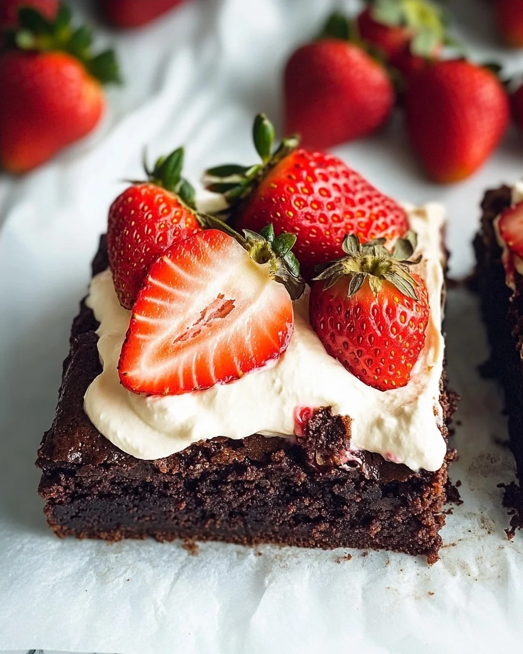 Brownie mit Mascarpone und Erdbeeren