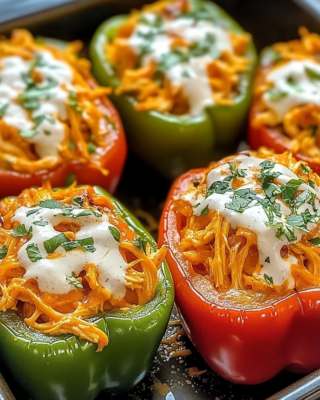Buffalo-Hühnchen gefüllte Paprika leicht gemacht