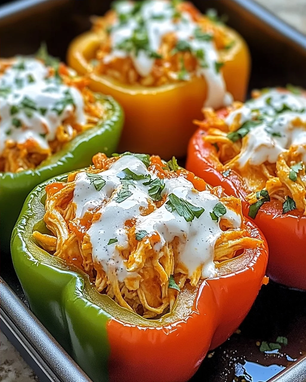 Buffalo-Hühnchen gefüllte Paprika leicht gemacht
