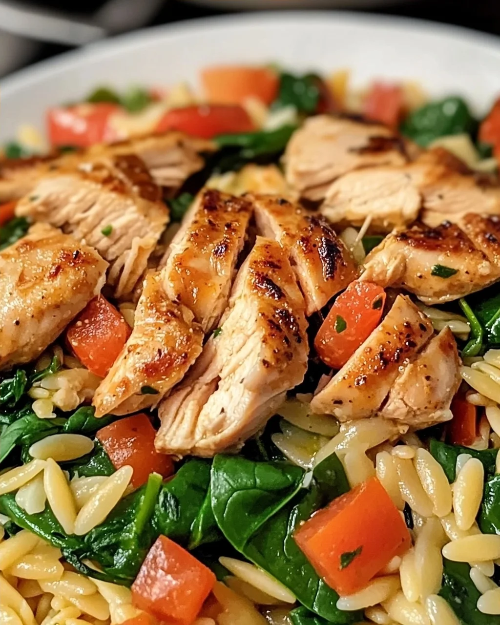 Cajun-Hühnchen Orzo mit Spinat für Eilige Köche