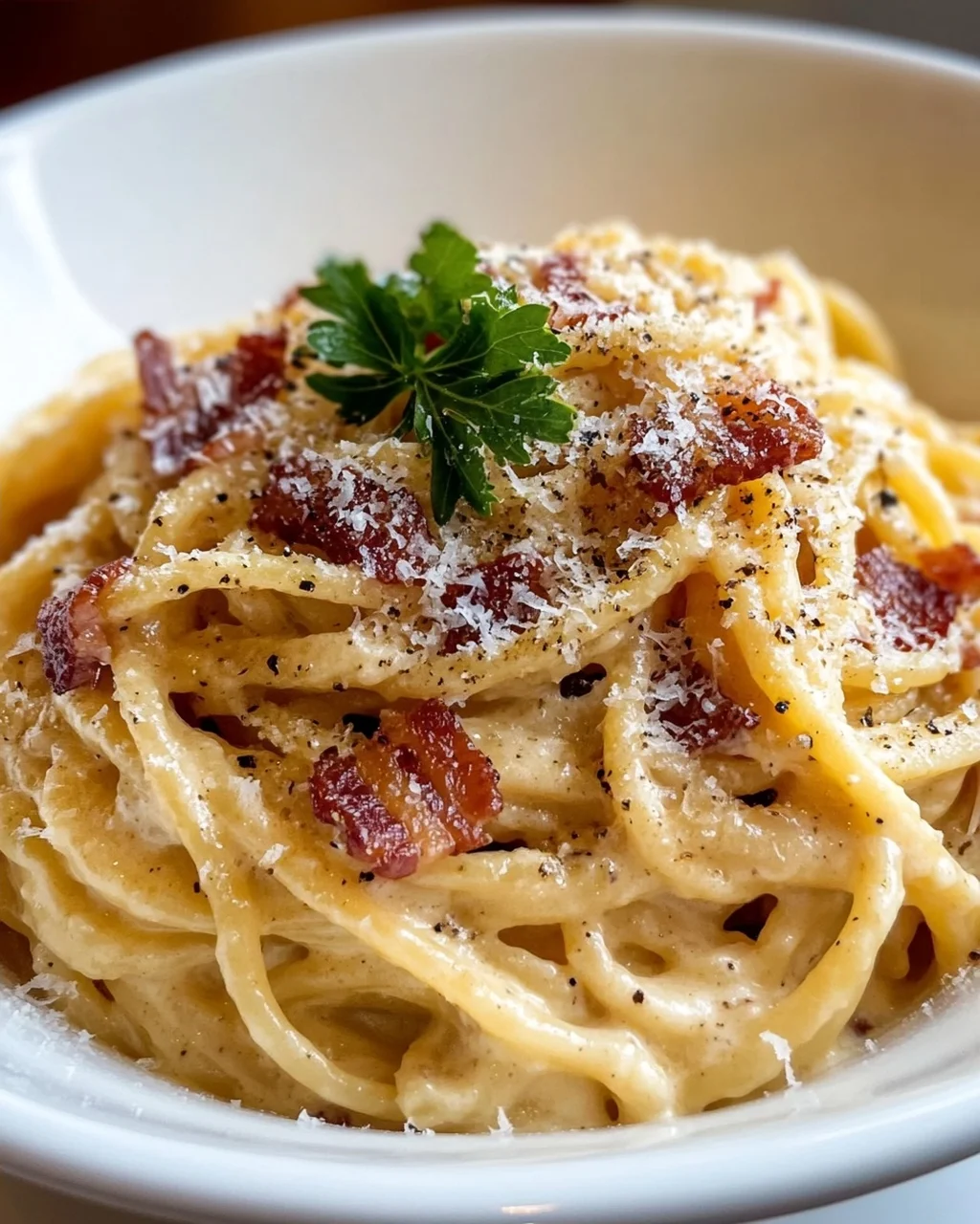Cremige Carbonara Pasta Bowl: Rind & Parmesan Pur