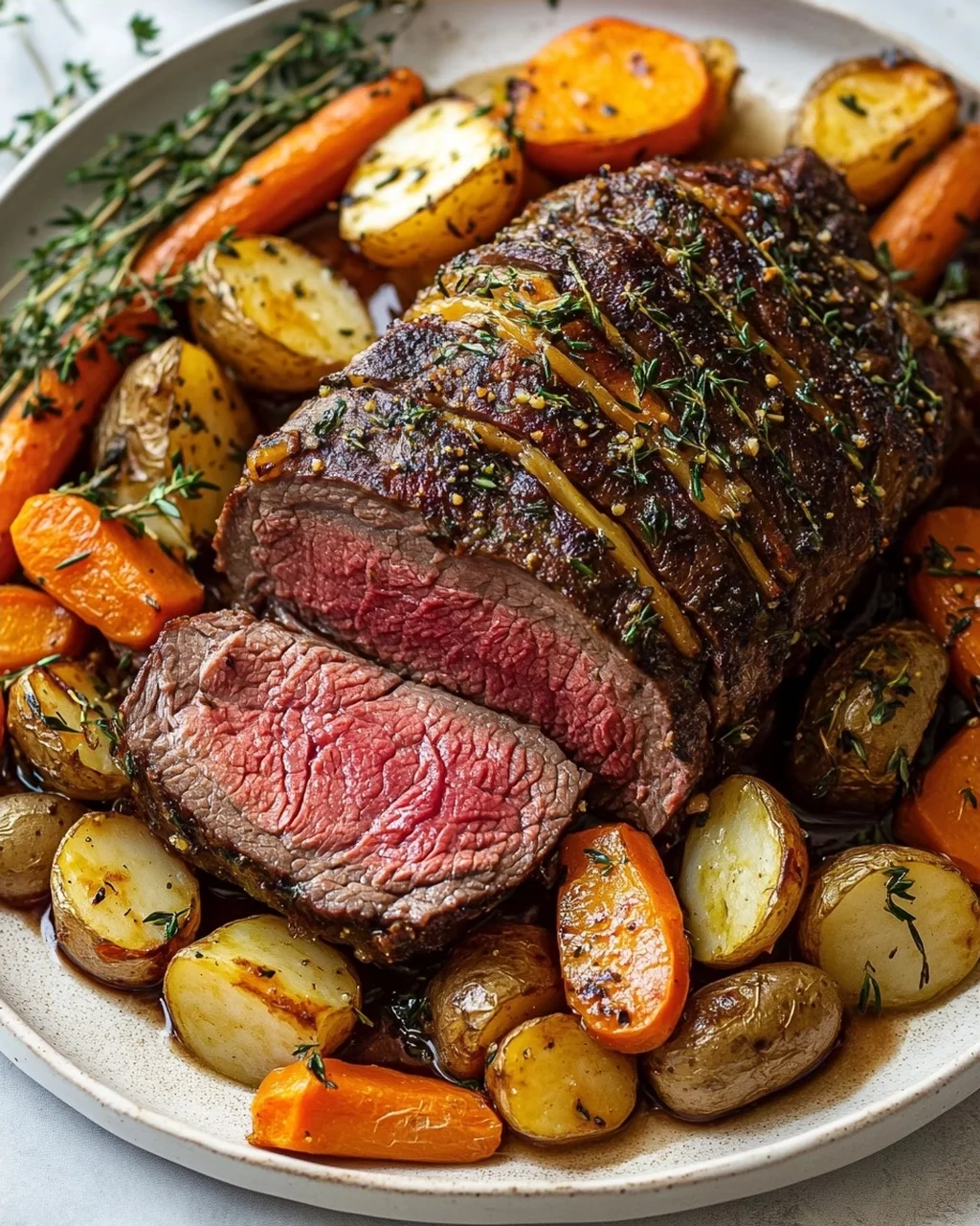 Garlic Herb Beef Roast With Root Vegetables Recipe