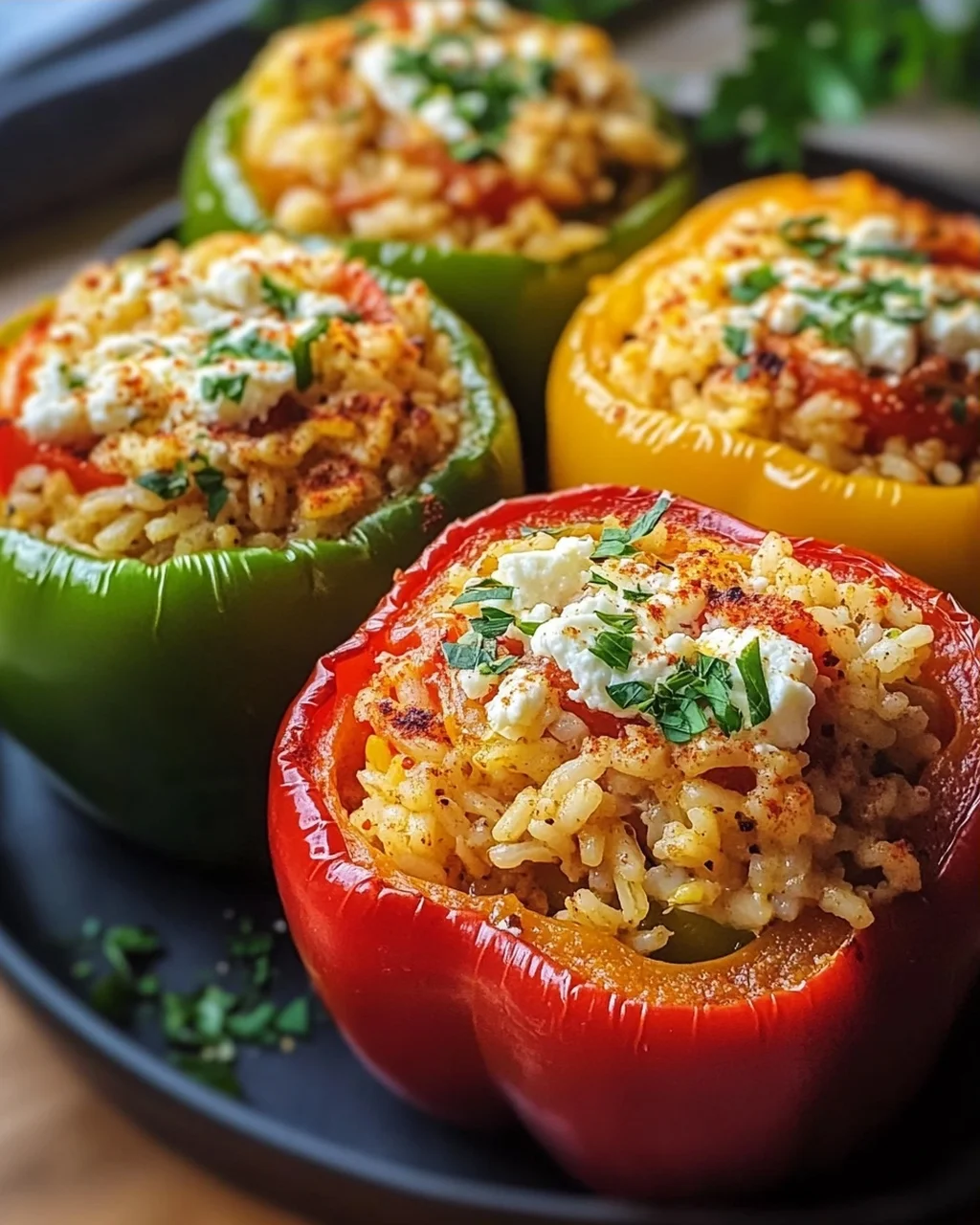 Gefüllte Paprika mit Reis und Feta Rezept einfach zubereiten