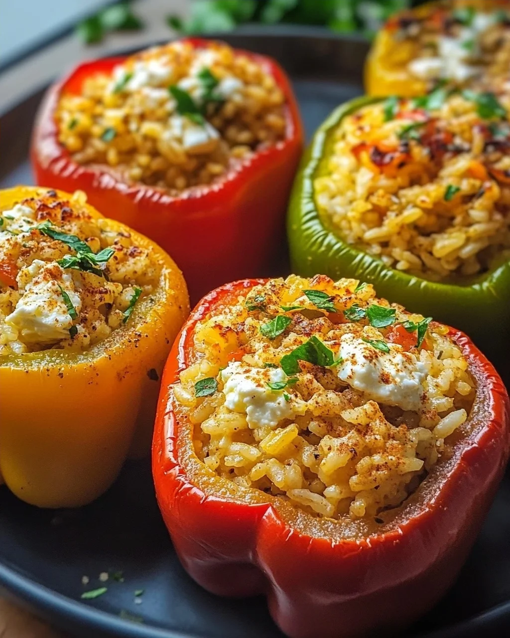Gefüllte Paprika mit Reis und Feta Rezept einfach zubereiten