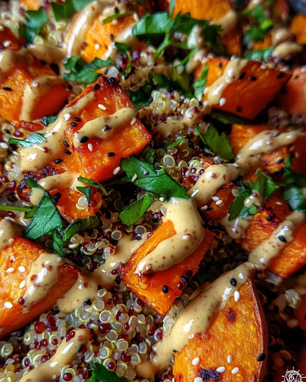 Gerösteter Süßkartoffel-Quinoa-Salat mit Sesam-Miso-Sauce