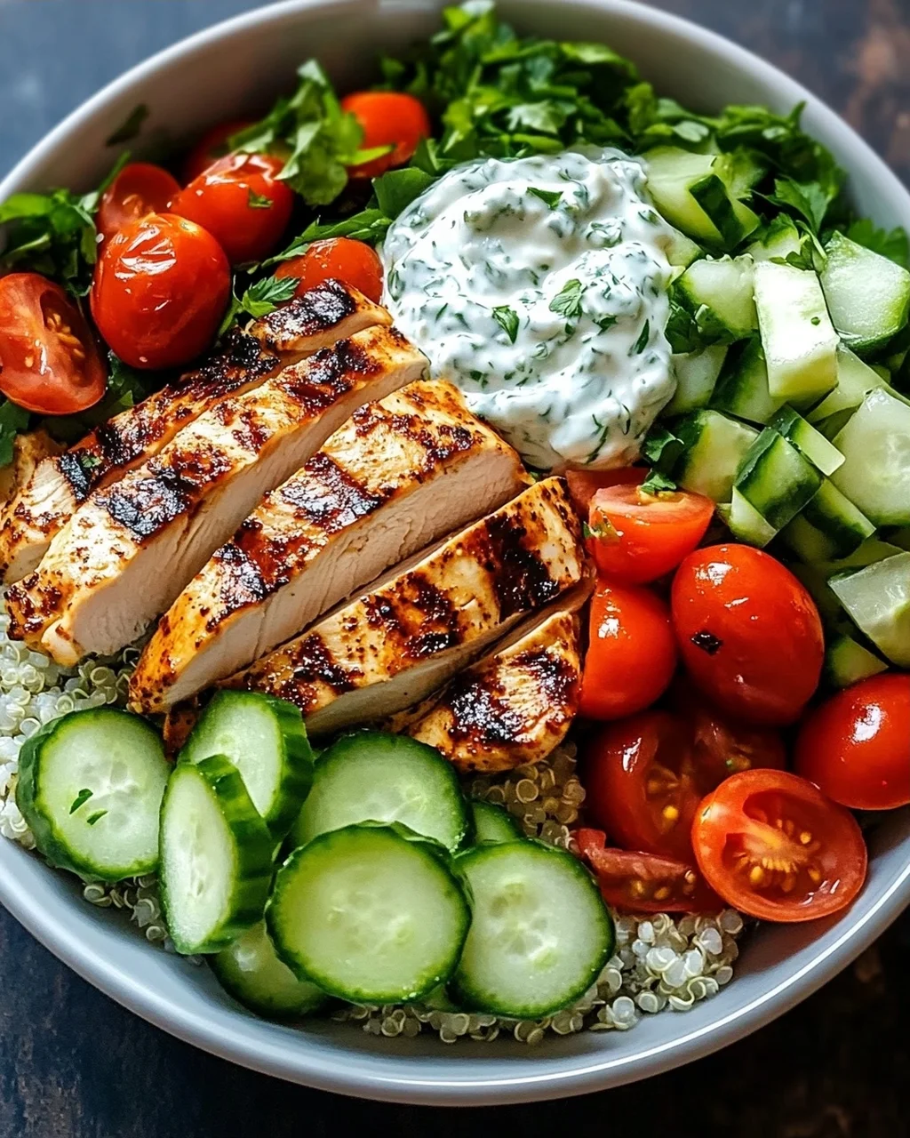 Griechische Hähnchen-Tzatziki-Bowl