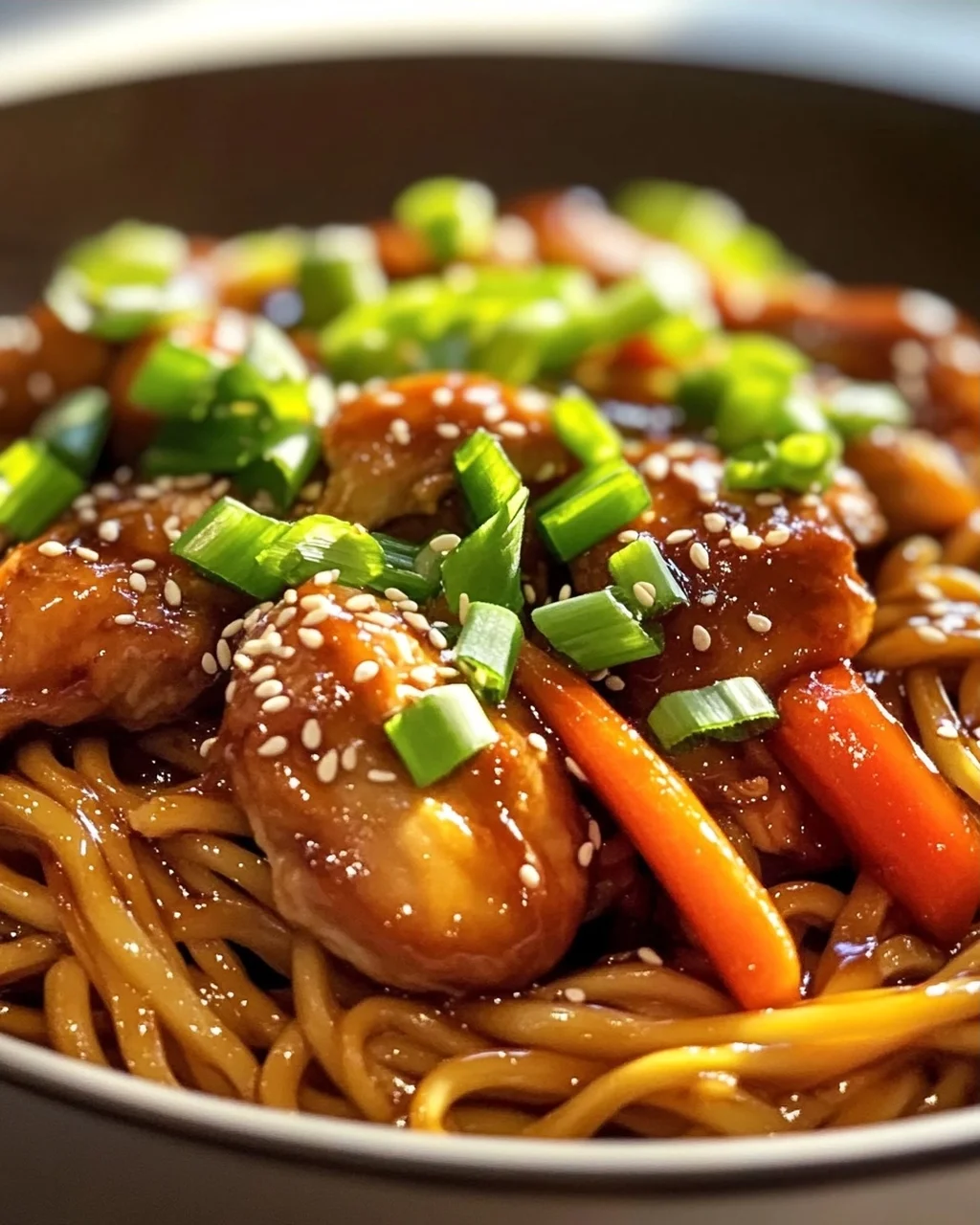 Hähnchen Teriyaki Nudeln mit Honig-Soja Glasur – Aromatisch!