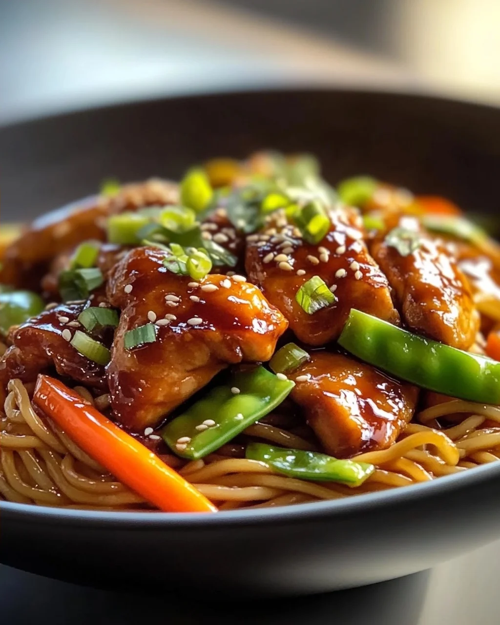 Hähnchen Teriyaki Nudeln mit Honig-Soja Glasur – Aromatisch!