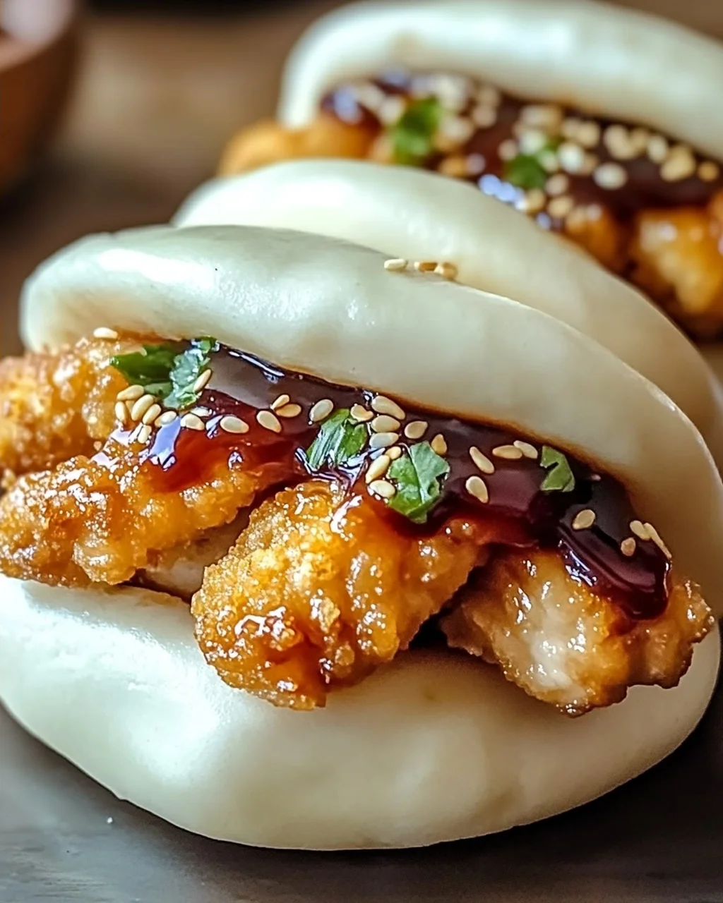 Klebende knusprige Hähnchen Bao-Brötchen selbstgemacht