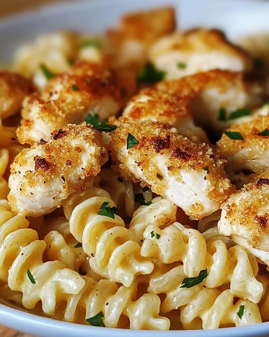 Leckere Knoblauch Parmesan Hähnchen Bites & cremige Rotini