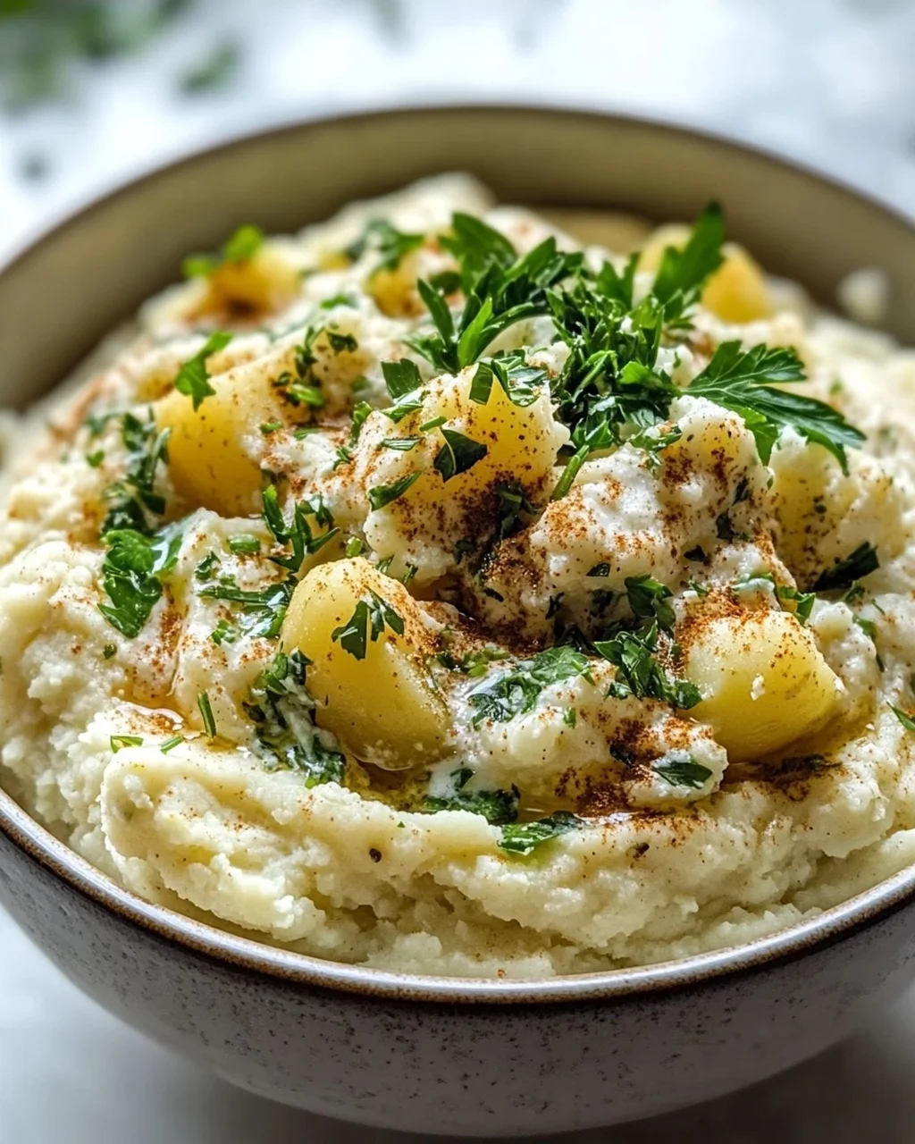 Leckere Low Carb Blumenkohl Kartoffel Bowl mit Kräutern