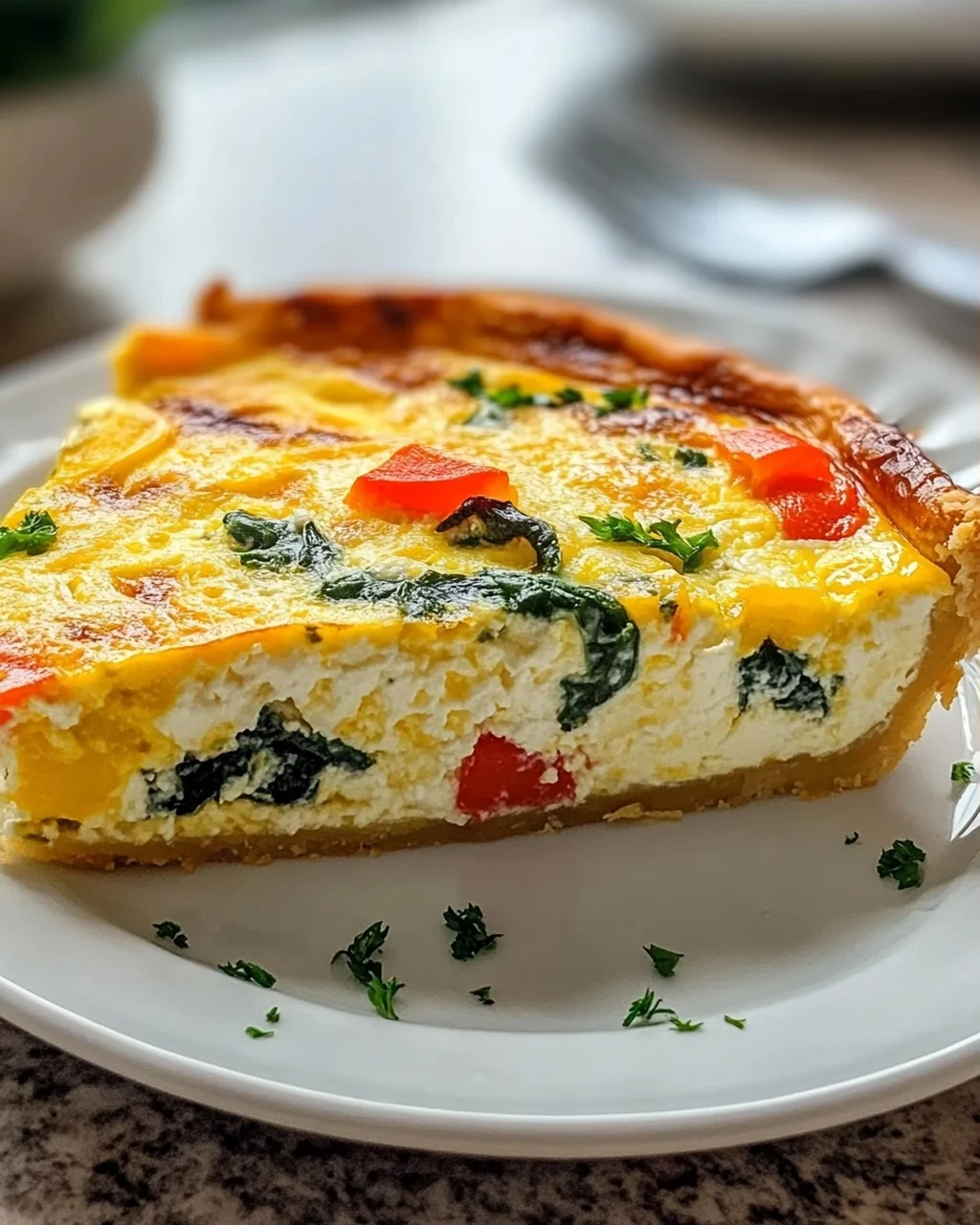 Leckere, proteinreiche Quiche ohne Boden mit Hüttenkäse