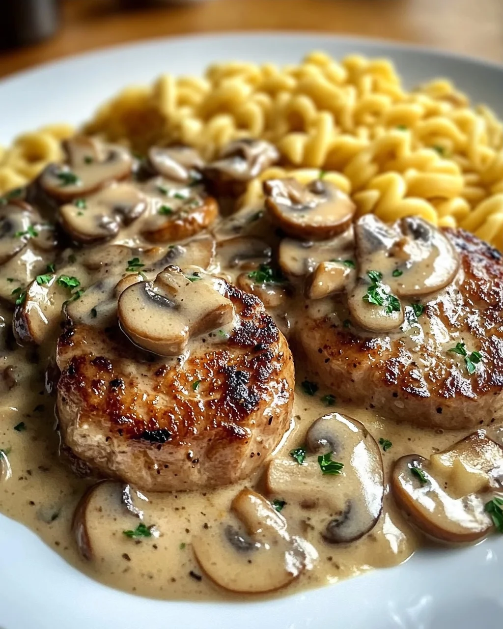 Medaillons in Champignon Rahmsoße mit Spätzle