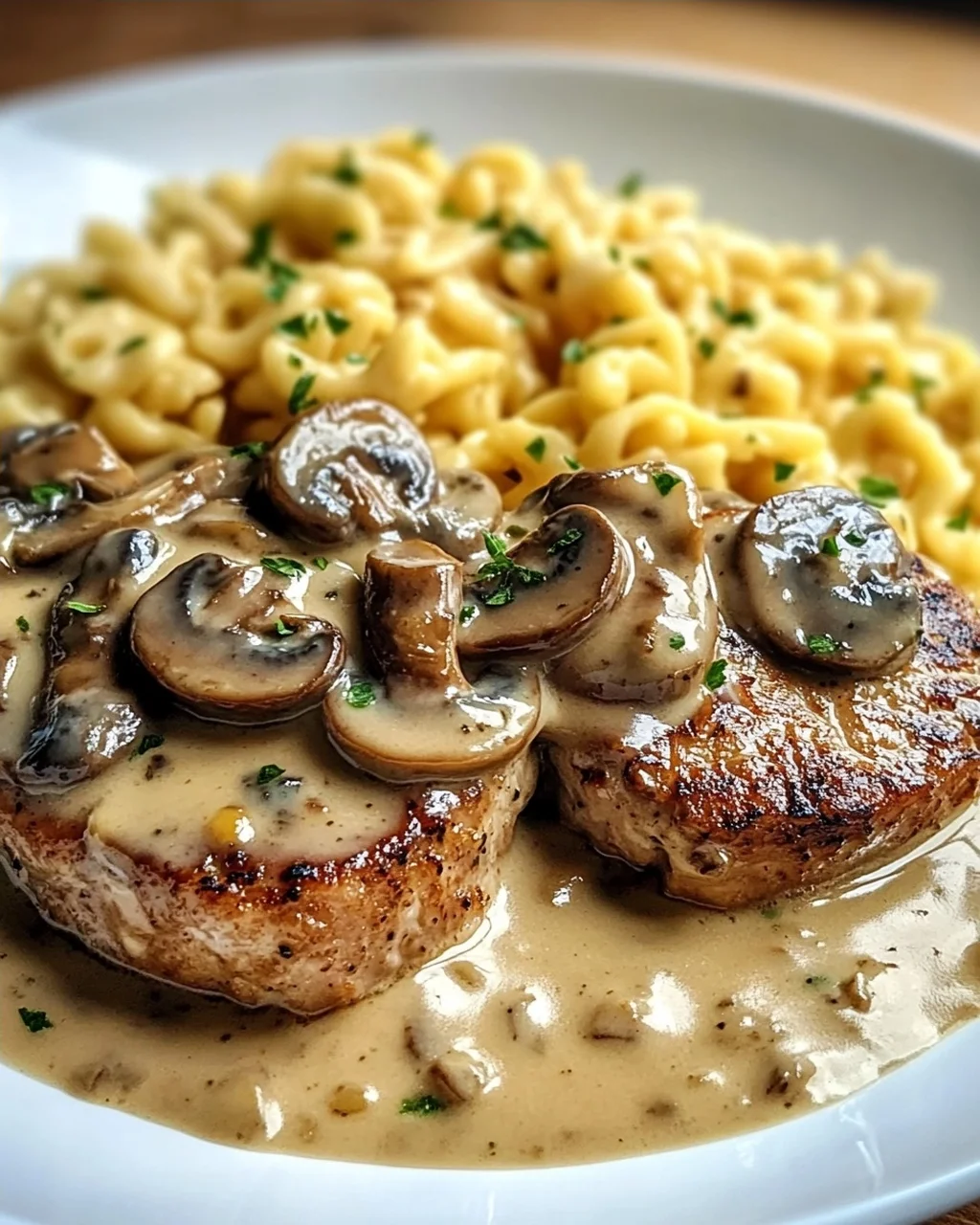 Medaillons in Champignon Rahmsoße mit Spätzle