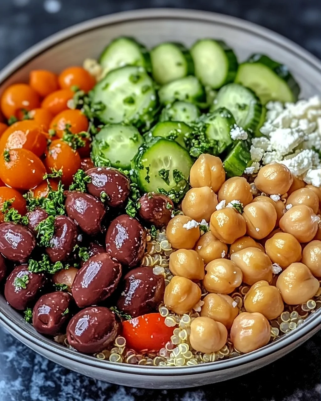 Mittelmeer Kichererbsen und Quinoa Kraftschüssel Spaß beim Kochen