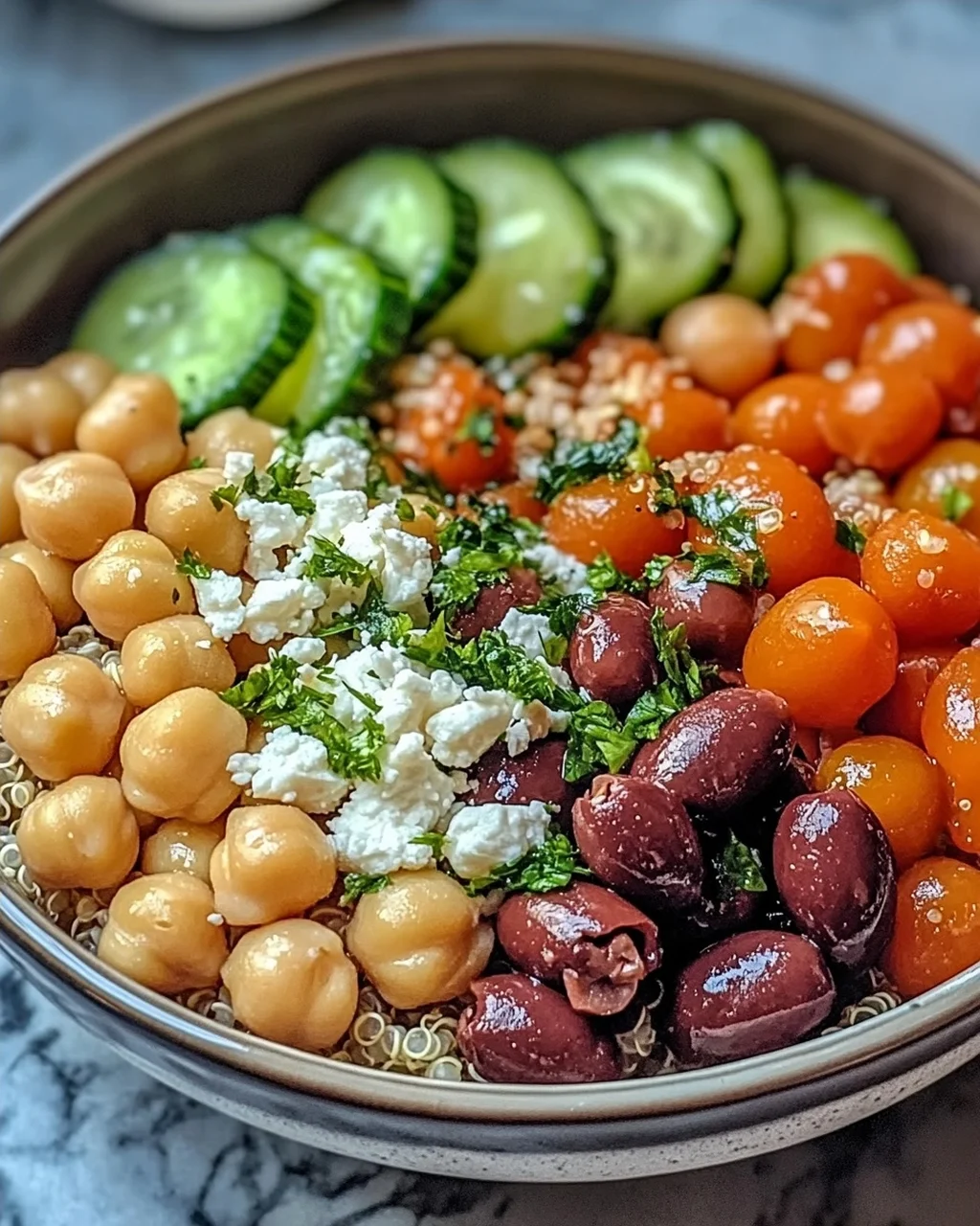 Mittelmeer Kichererbsen und Quinoa Kraftschüssel Spaß beim Kochen