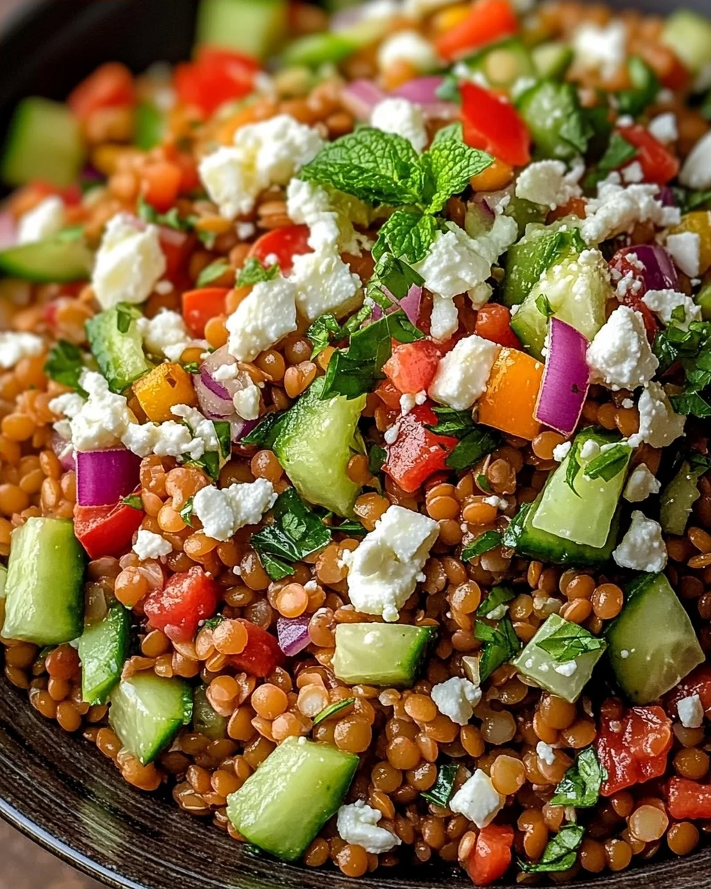 Orientalischer Rote Linsen Salat mit Feta