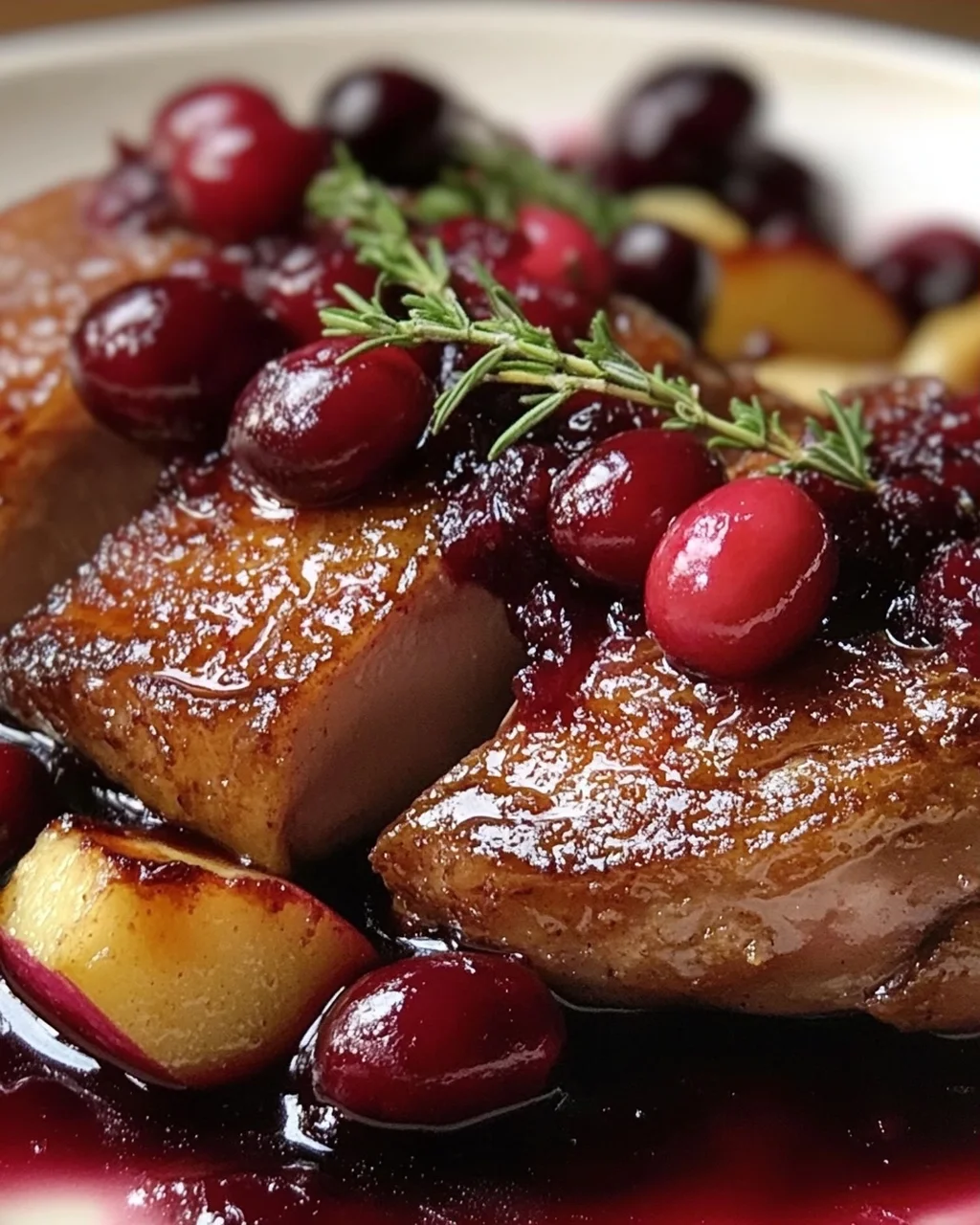 Perfekt knusprige Entenbrust auf fruchtiger Cranberry-Apfel-Soße