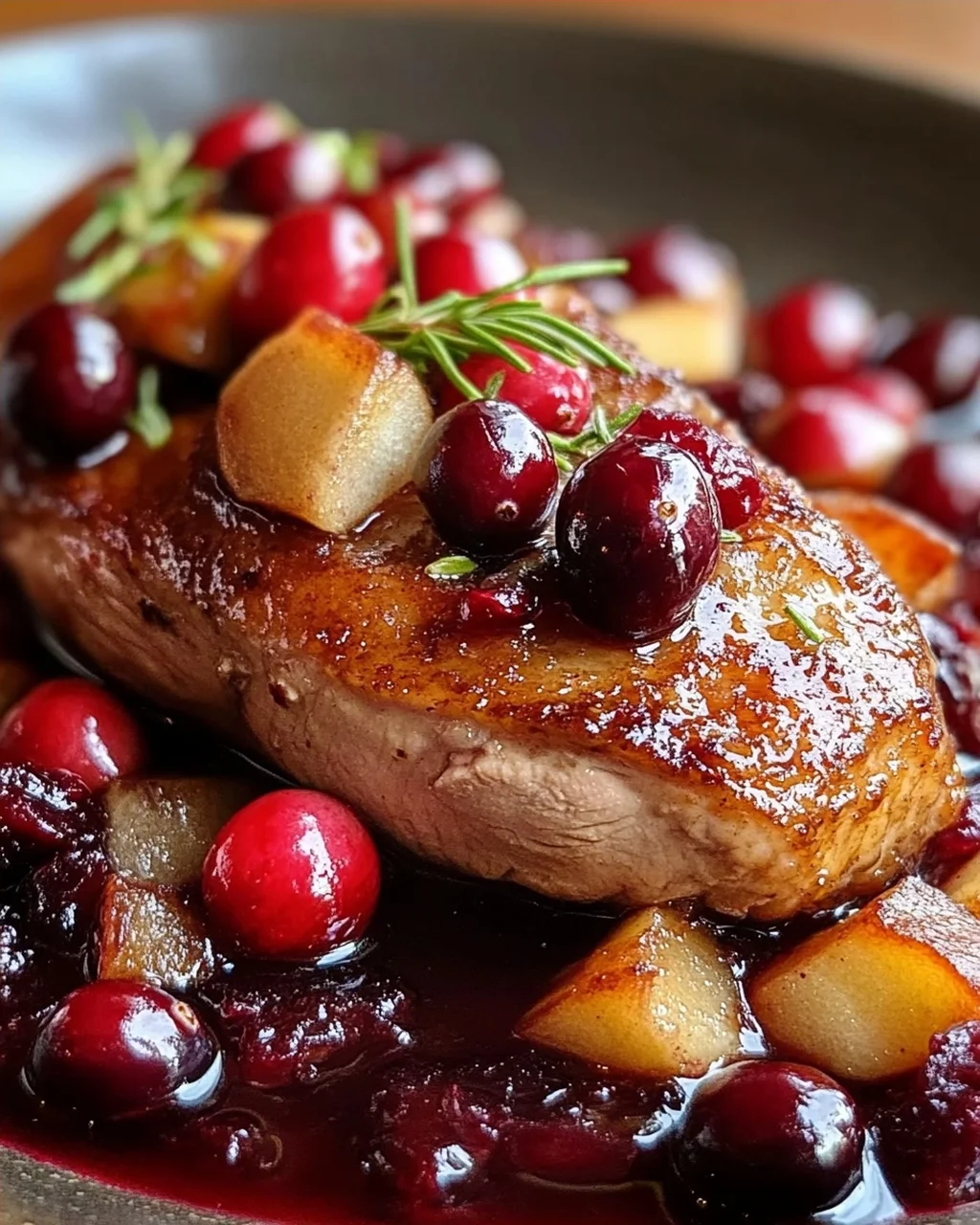 Perfekt knusprige Entenbrust auf fruchtiger Cranberry-Apfel-Soße