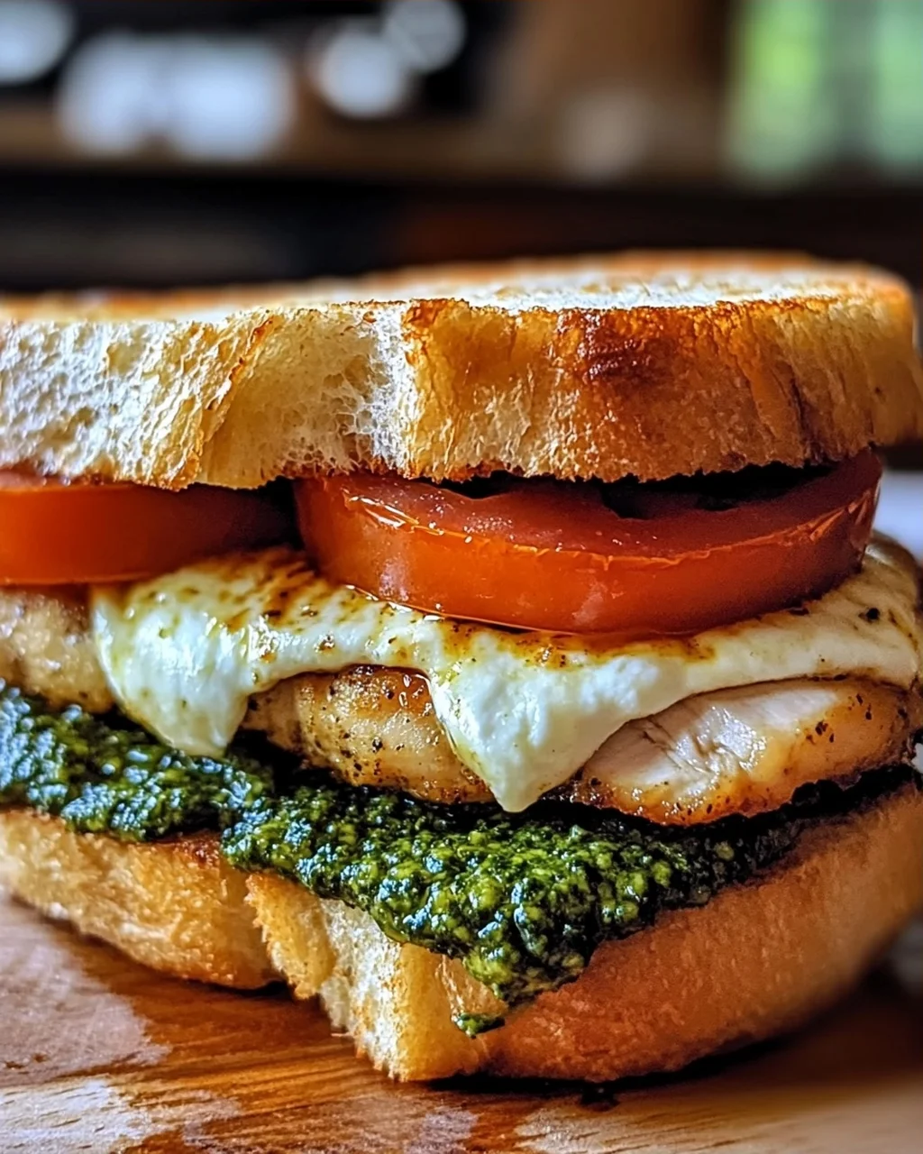 Pfannen gebratenes Hähnchen Pesto Sandwich leicht gemacht