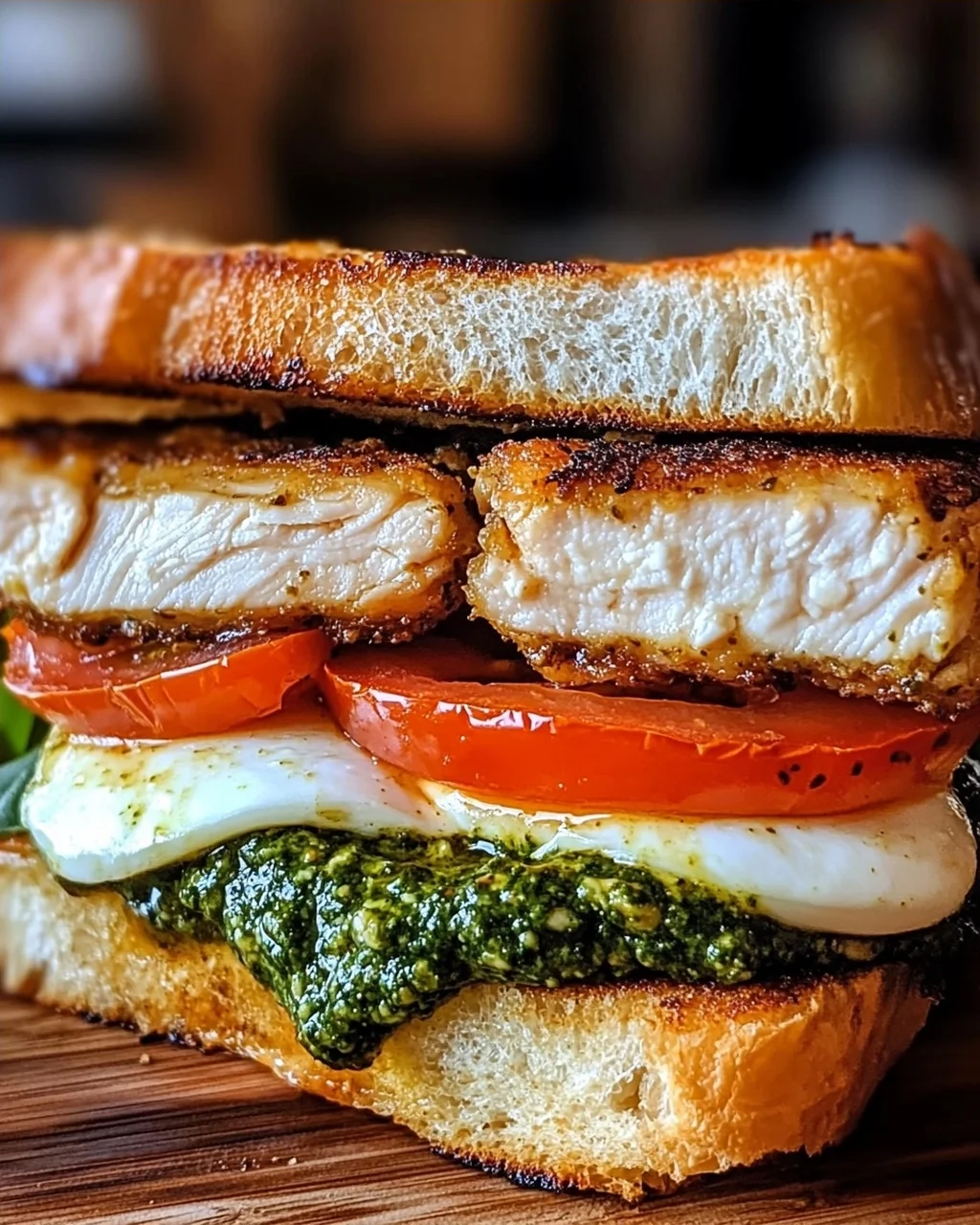 Pfannen gebratenes Hähnchen Pesto Sandwich leicht gemacht