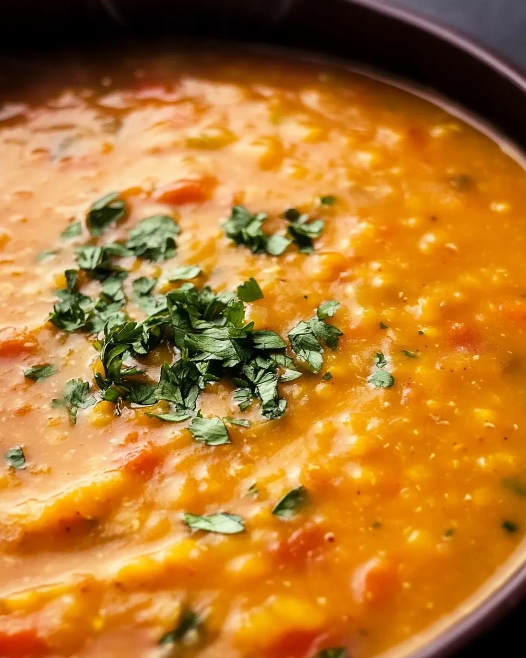Rote Linsensuppe mit Kokosmilch und Ingwer