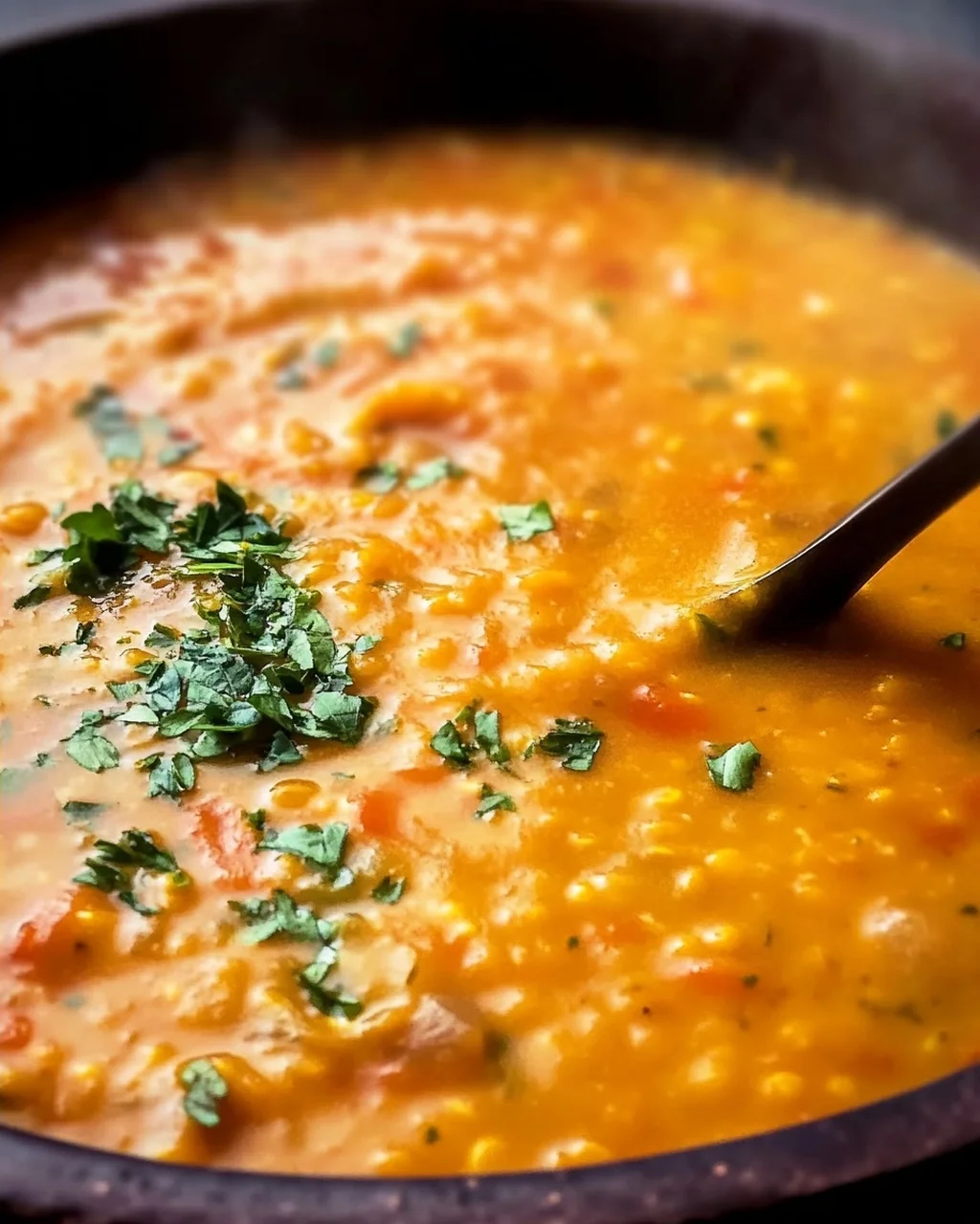 Rote Linsensuppe mit Kokosmilch und Ingwer