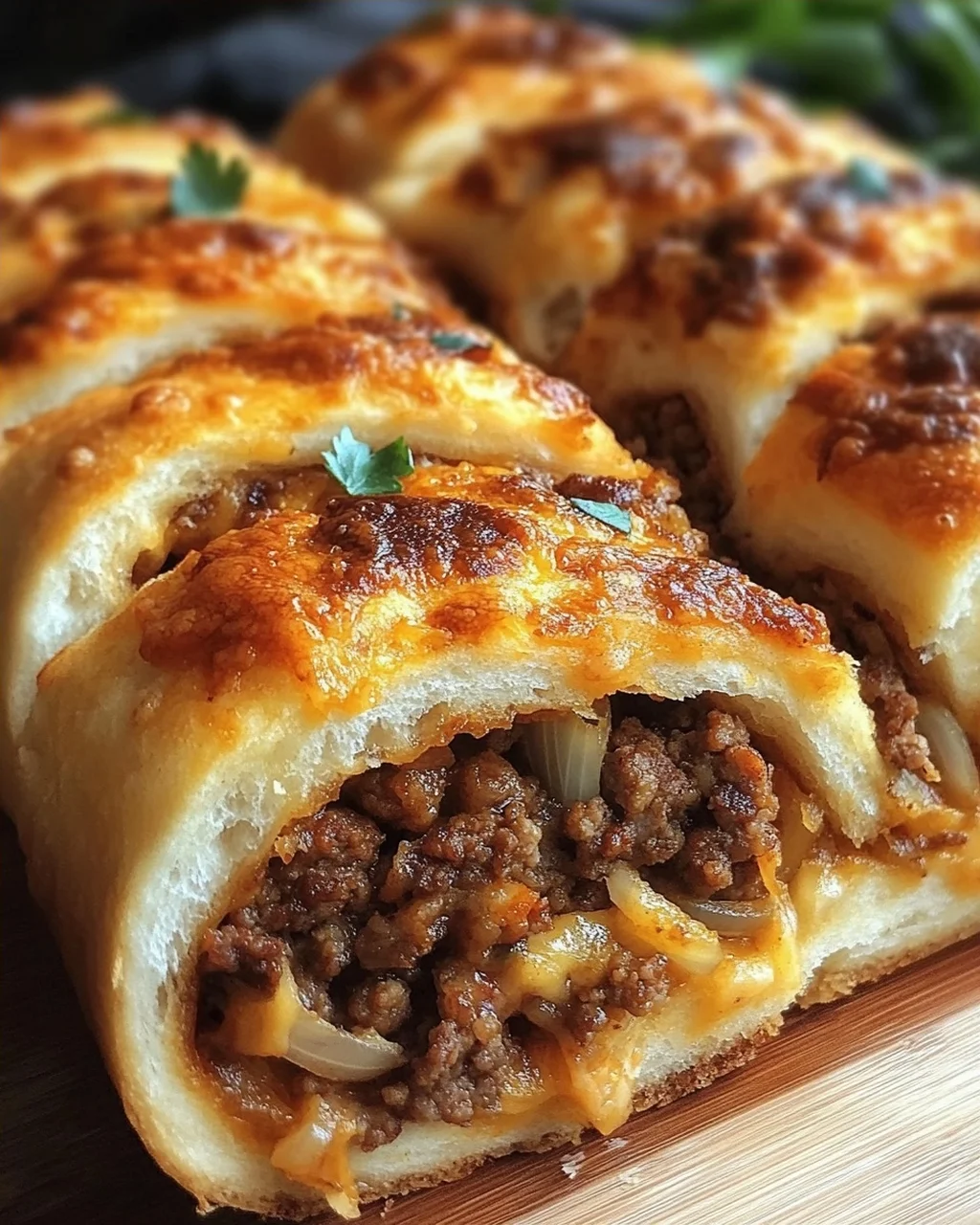 Teig eingerollt mit Hackfleisch
