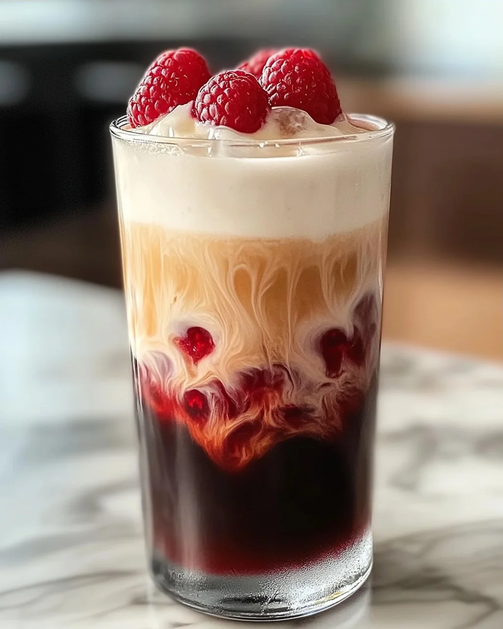 Vanille Himbeere Eiskaffee für heiße Tage