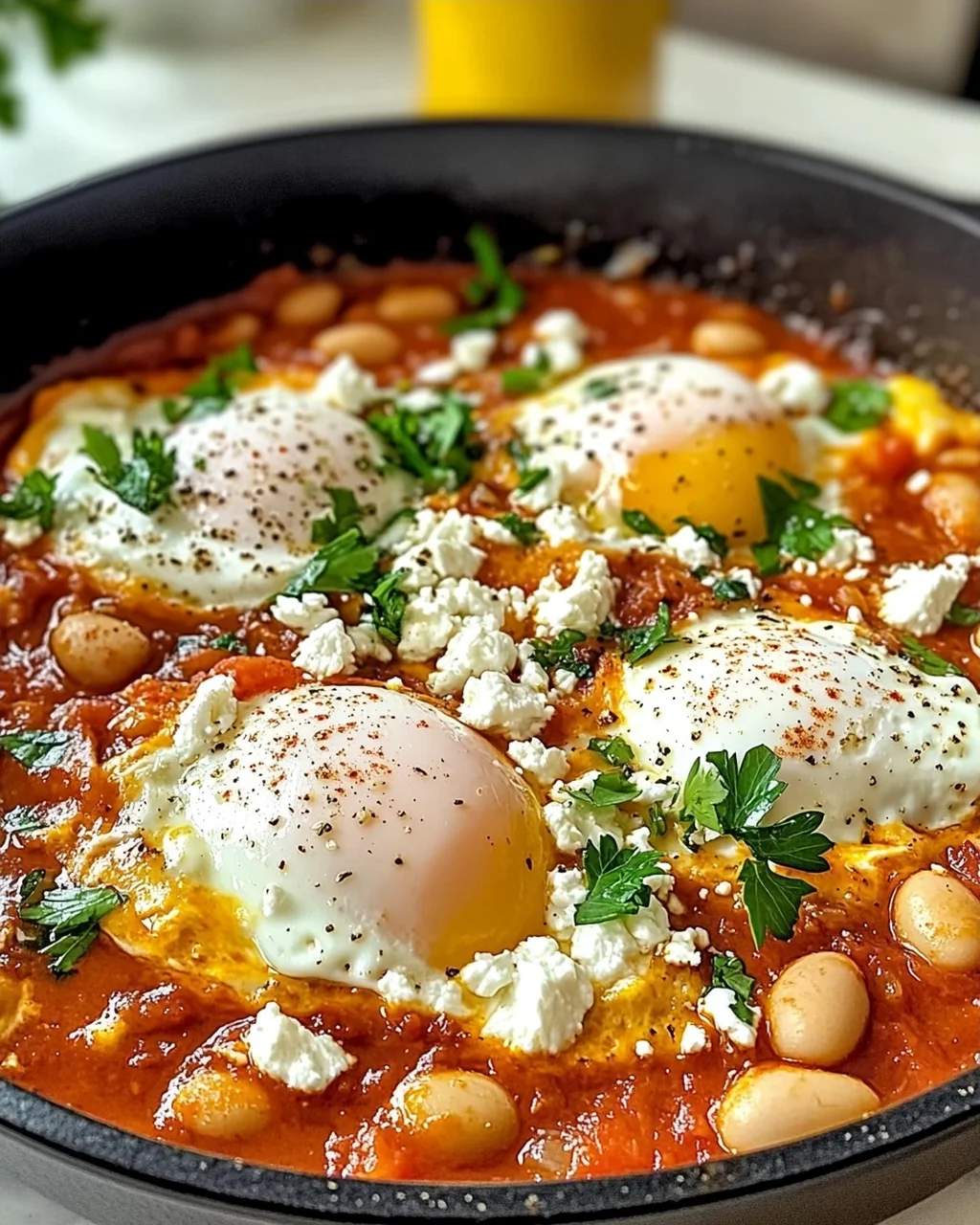 Weiße Bohnen Shakshuka mit Feta für jeden Tag