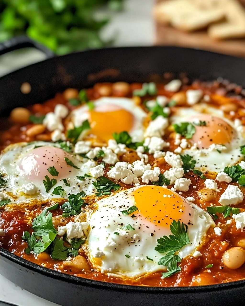 Weiße Bohnen Shakshuka mit Feta für jeden Tag